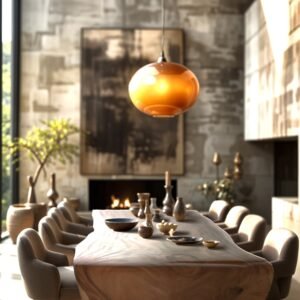 An exceptional L-shaped table made from a single slab of Suar wood, designed to seat 11 to 13 people.